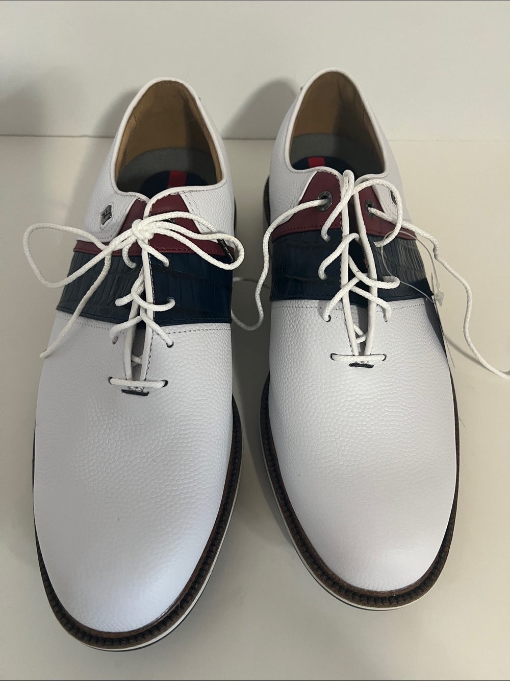 FootJoy White Leather Oxfords with Navy and Burgundy Accents